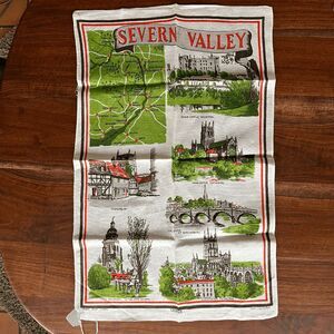 VTG Ulster Linen Tea Towel Severn Valley Map & Landmarks England 20x30